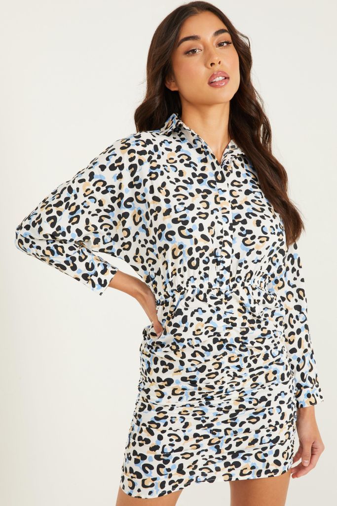 Women's Quiz Blue Leopard Print Shirt Dress Size 10