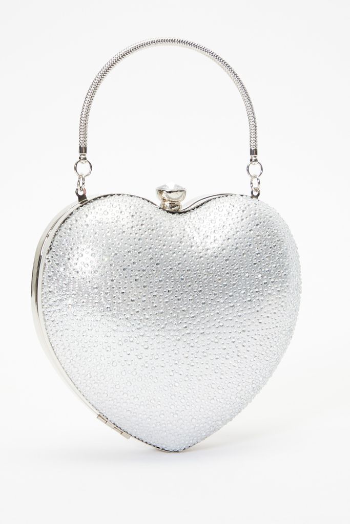 Silver Shimmer Diamante Heart Bag