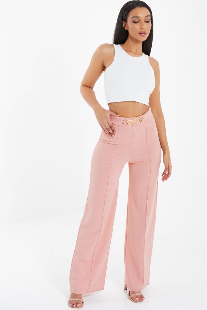 Pink Buckle Palazzo Trousers