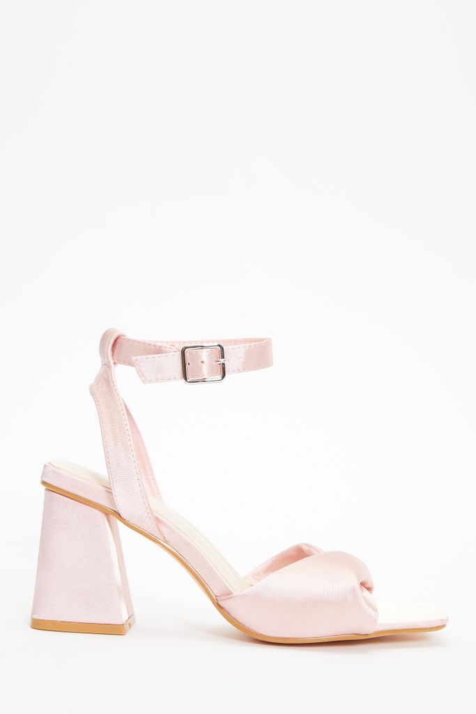 Pink Satin Block Heel Sandals