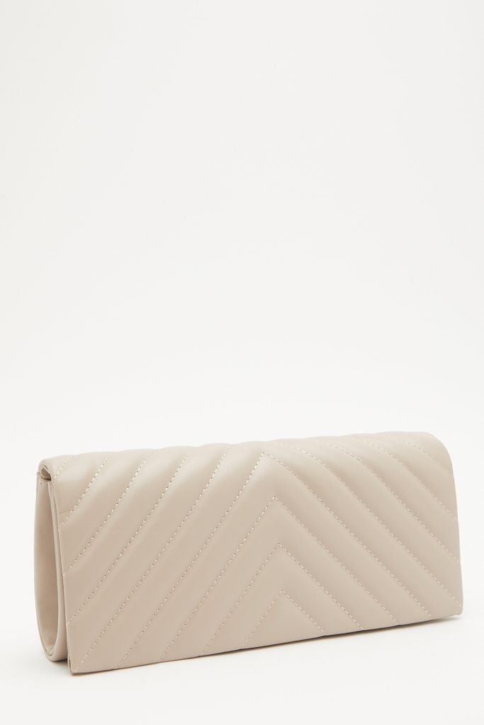 Nude Faux Leather Quilted Clutch Bag