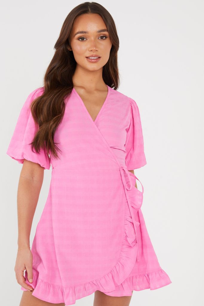 Women's Quiz Pink Frill Wrap Dress Size 8