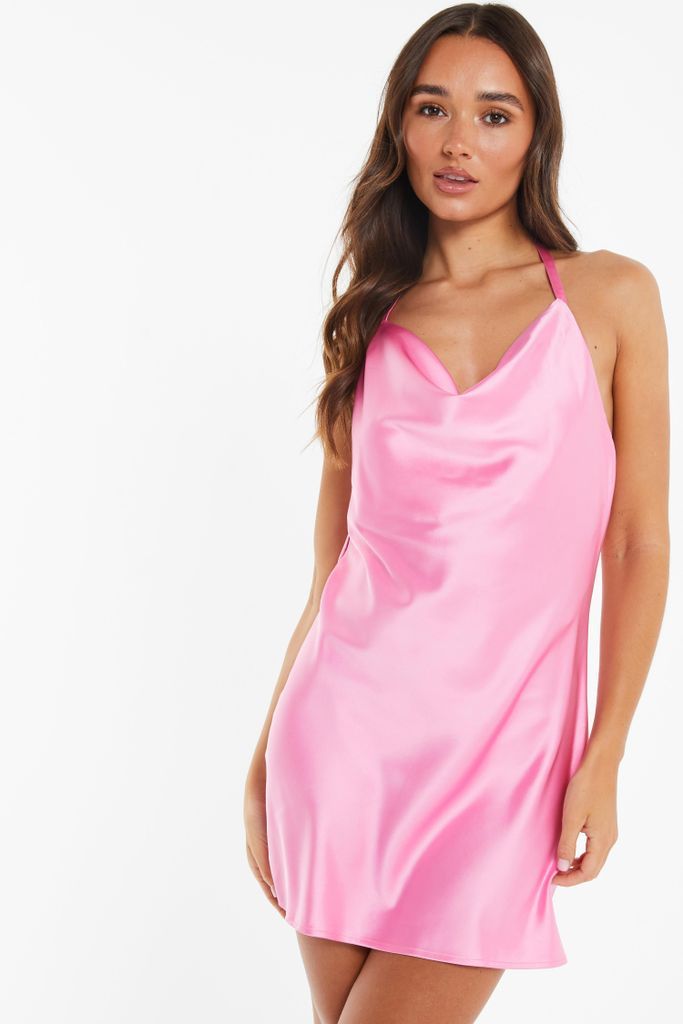 Women's Quiz Pink Diamante Satin Mini Dress Size 8