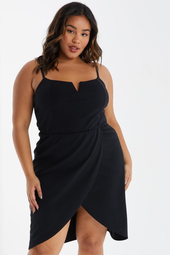 Womens Quiz Curve Black Wrap Midi Bodycon Dress Size 24