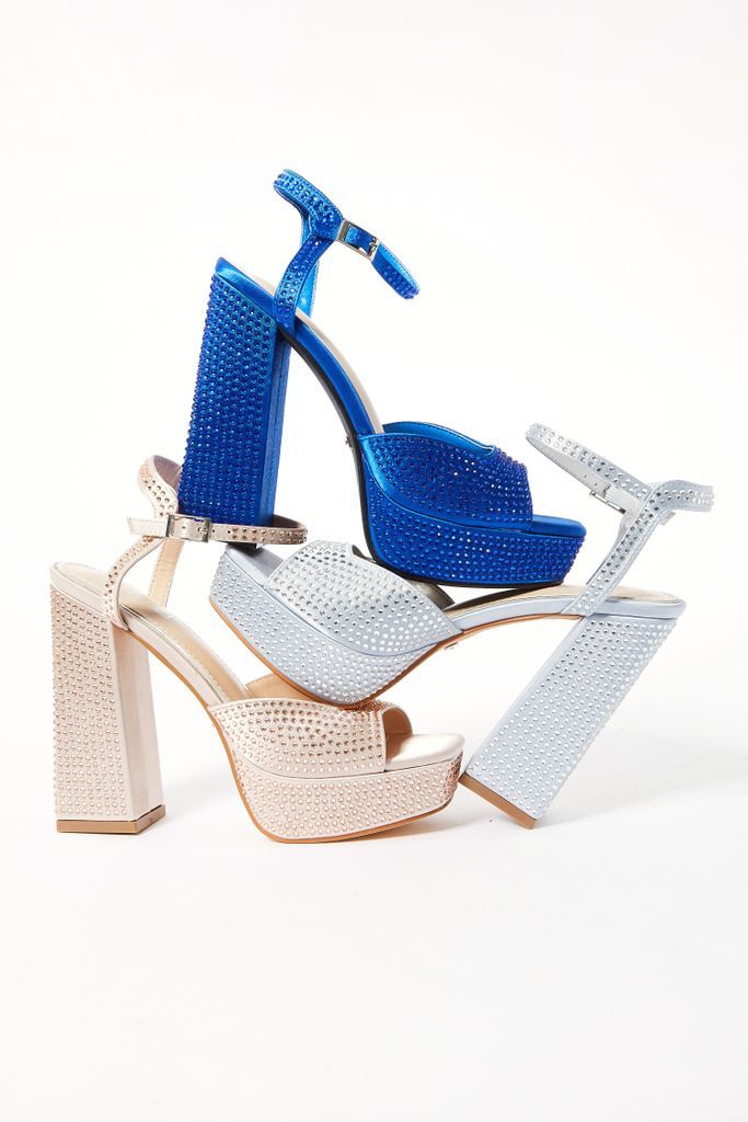 Womens Quiz Blue Diamante Platform Heeled Sandals Size 7