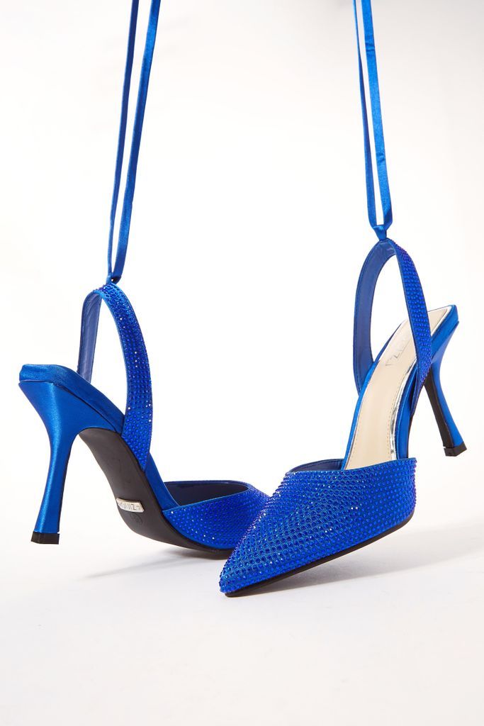 Womens Quiz Blue Satin Diamante Court Heels Size 7