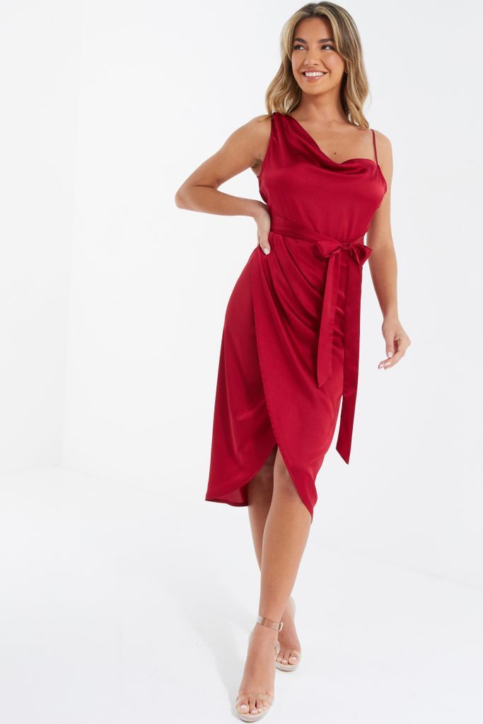 Womens Quiz Berry Satin One Shoulder Midi Dress Size 18
