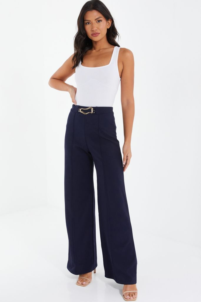 Womens Quiz Navy Buckle Palazzo Trousers Size 8