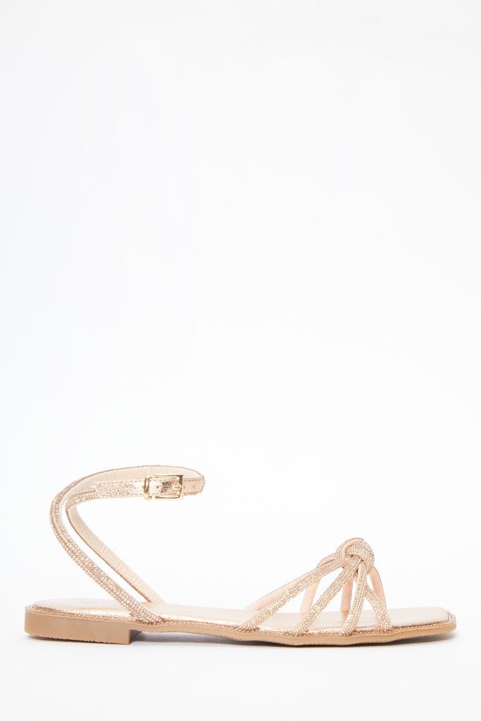 Rose Gold Diamante Strap Flat Sandals