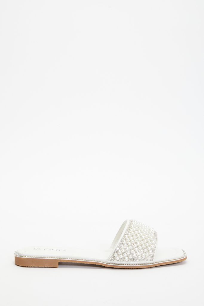 White Pearl Flat Sandals