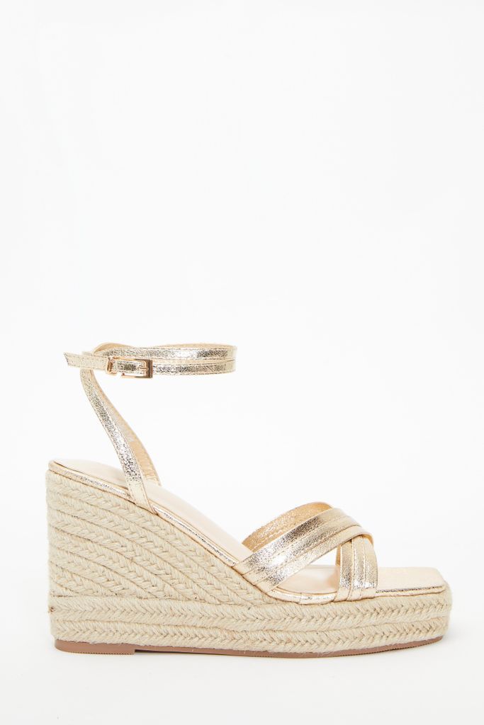 Gold Cross Strap Wedges