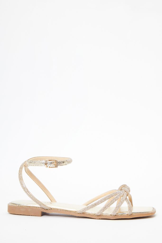 Gold Diamante Strap Flat Sandals