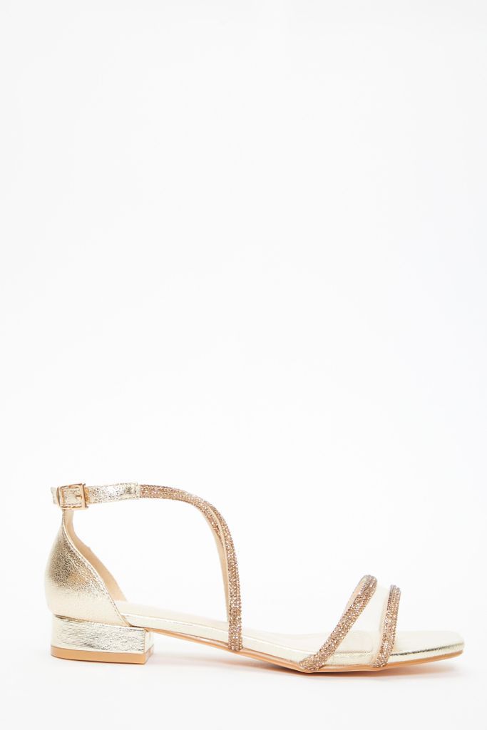Gold Shimmer Diamante Strappy Flat Sandals