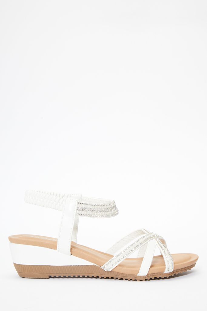 White Cross Front Comfort Wedges