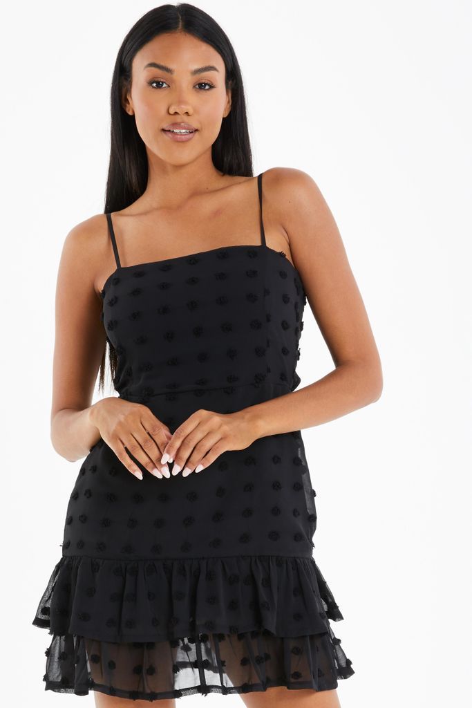 Women's Quiz Black Polka Dot Chiffon Mini Dress Size 6
