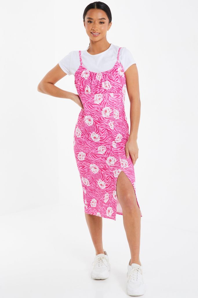 Women's Quiz Petite Pink Floral Bodycon Midi Dress Size 14