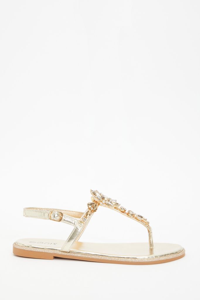Gold Jewel T-Bar Flat Sandals