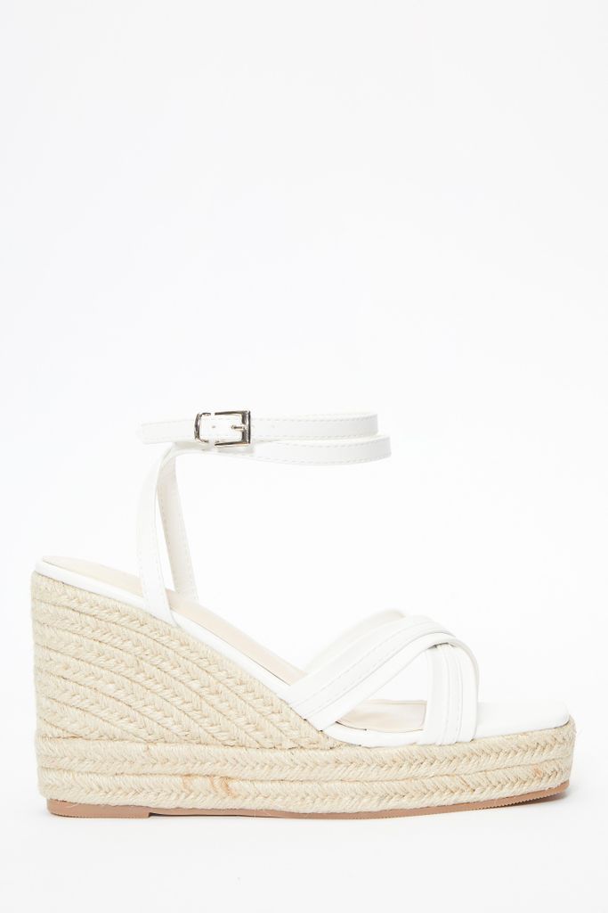 White Cross Strap Wedges