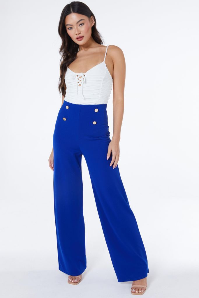 Royal Blue Button Palazzo Trousers