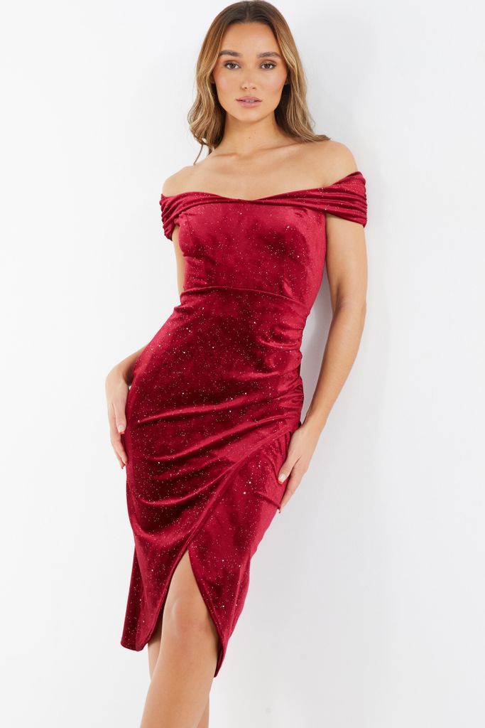 Womens Quiz Berry Glitter Velvet Midi Dress Size 16