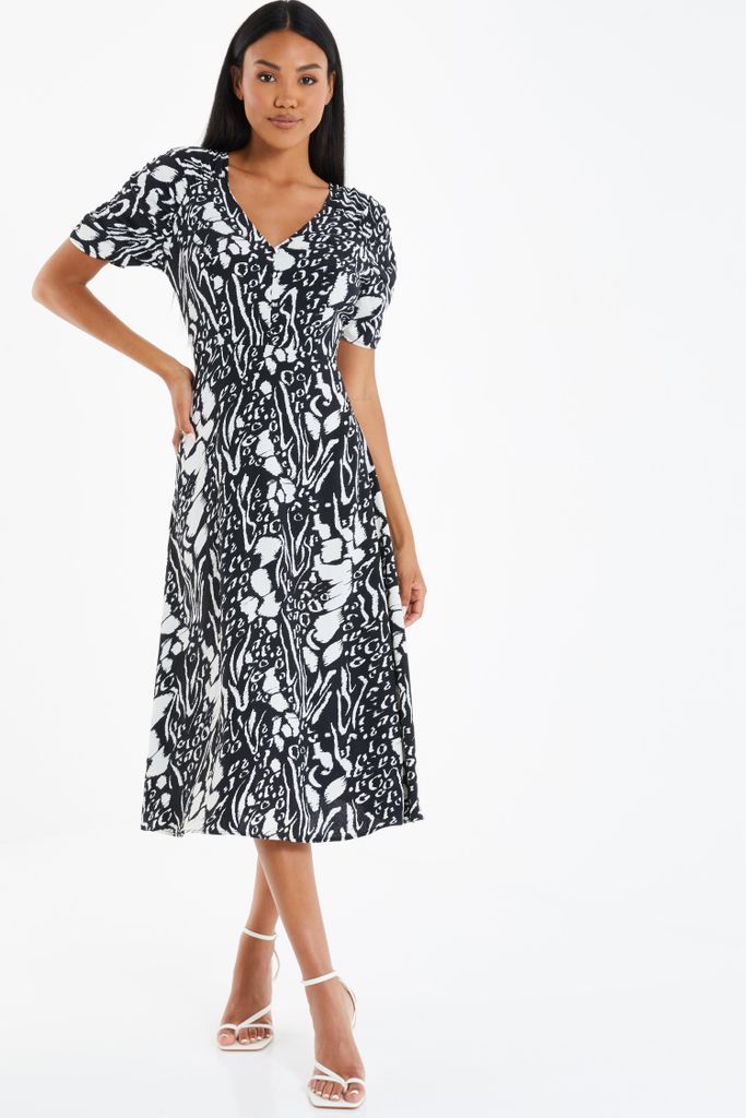 Women's Quiz Black Animal Print Midi Dress Size 14