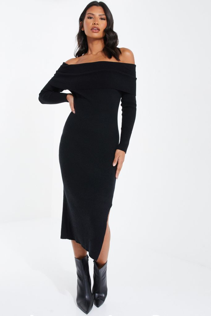 Womens Quiz Black Ribbed Knit Bodycon Midi Dress Size M