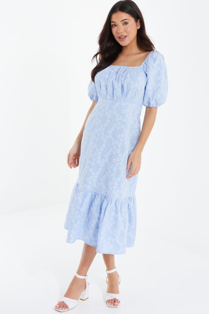 Light Blue Jacquard Midi Dress