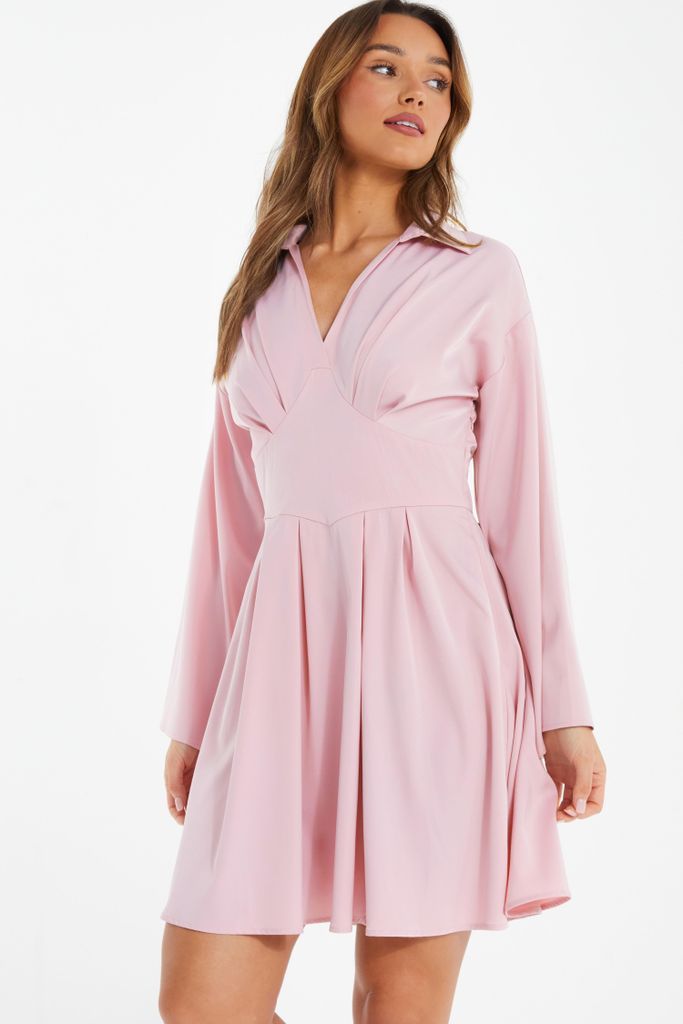 Light Pink Corset Shirt Mini Dress