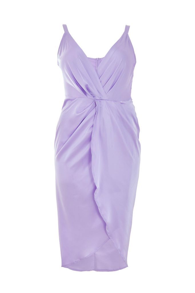 Curve Lilac Satin Ruched Midi Dress