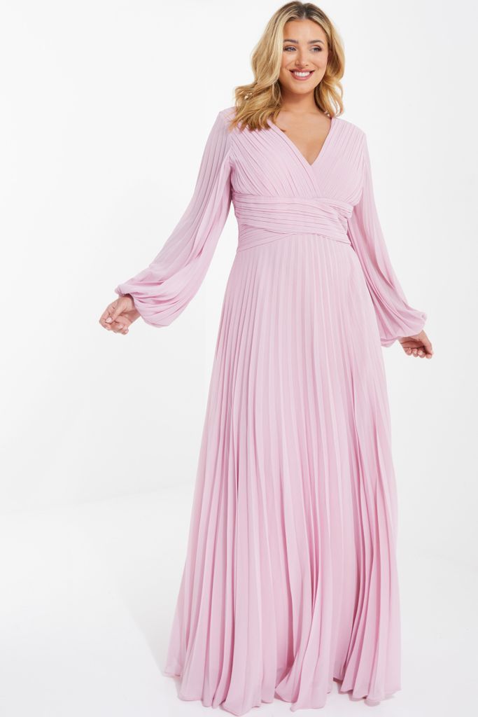 Curve Pink Pleated Chiffon Maxi Dress