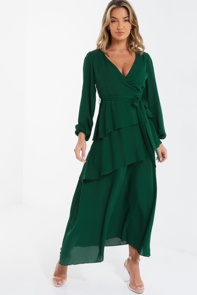 Womens Quiz Green Chiffon Frill Maxi Dress Size 10