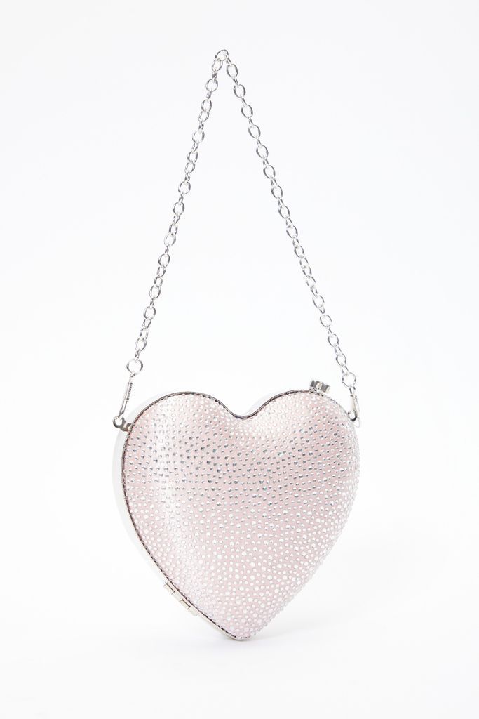 Pink Satin Diamante Mini Heart Bag