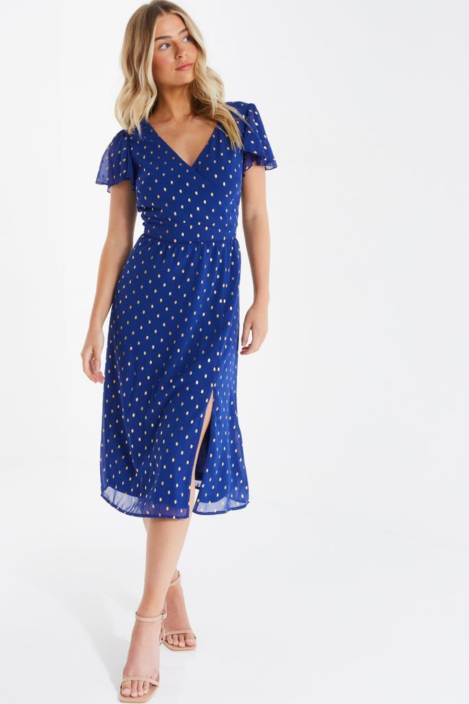 Women's Quiz Petite Blue Spot Print Midi Dress Size 10