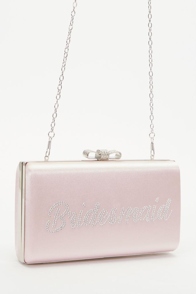 Pink Satin Diamante Bridesmaid Clutch Bag