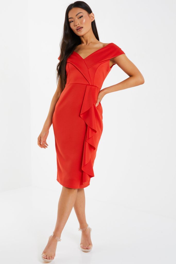 Women's Quiz Orange Frill Detail Midi Dress Size 6