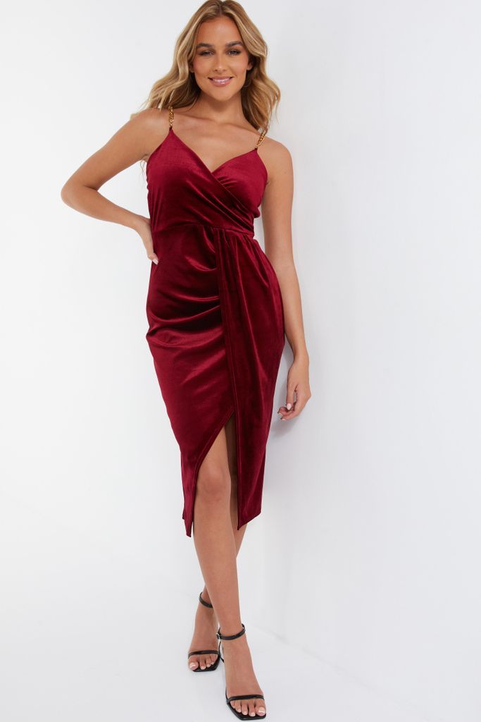 Womens Quiz Berry Velvet Wrap Midi Dress Size 12