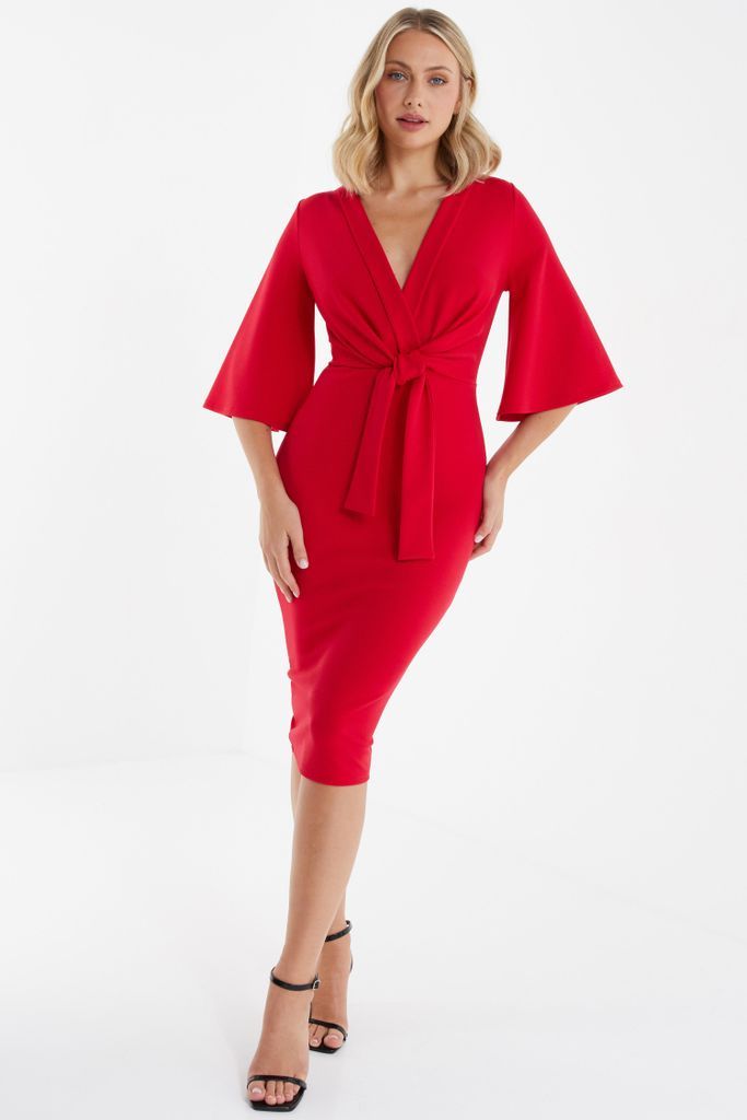 Womens Quiz Red Tie Front Midi Dress Size 8