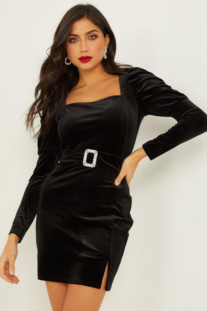 Womens Quiz Black Velvet Bodycon Dress Size 12