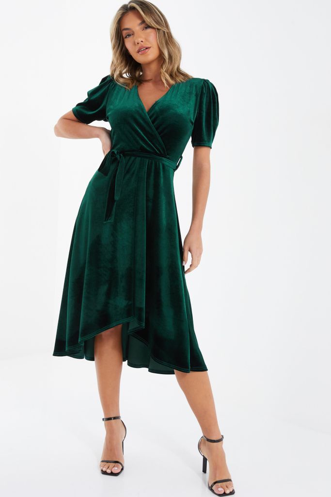 Womens Quiz Bottle Green Velvet Wrap Midi Dress Size 12