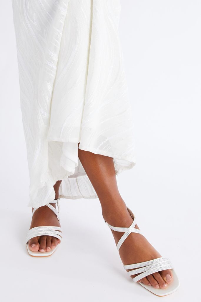 Women's Quiz Bridal White Diamante Strappy Flat Sandals Size 3