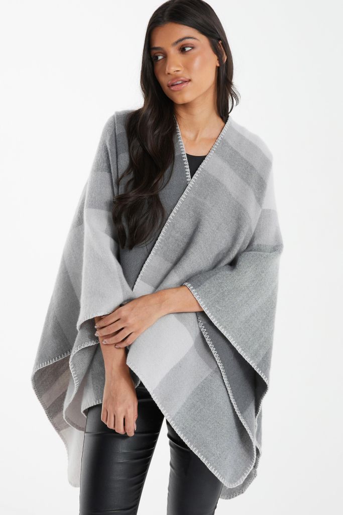 Womens Quiz Grey Check Cape Size - One Size