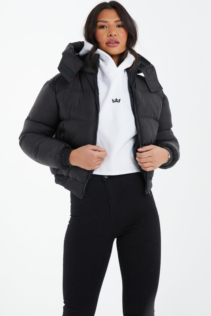 Womens Quiz Black Padded Hood Jacket Size M