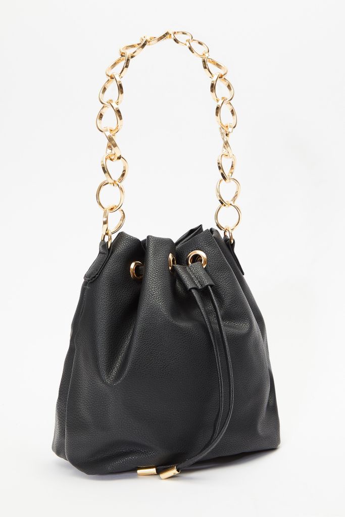Womens Quiz Black Faux Leather Bucket Bag Size - One Size