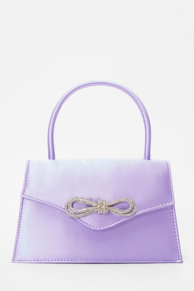 Lilac Satin Diamante Bow Mini Tote Bag