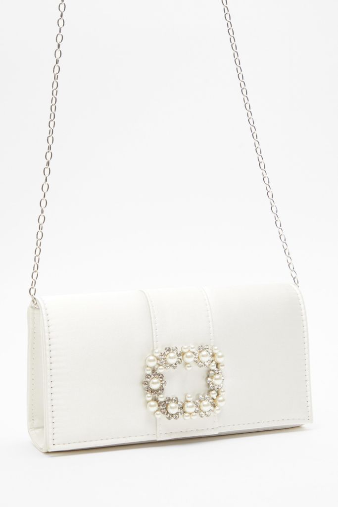 White Pearl Brooch Clutch Bag