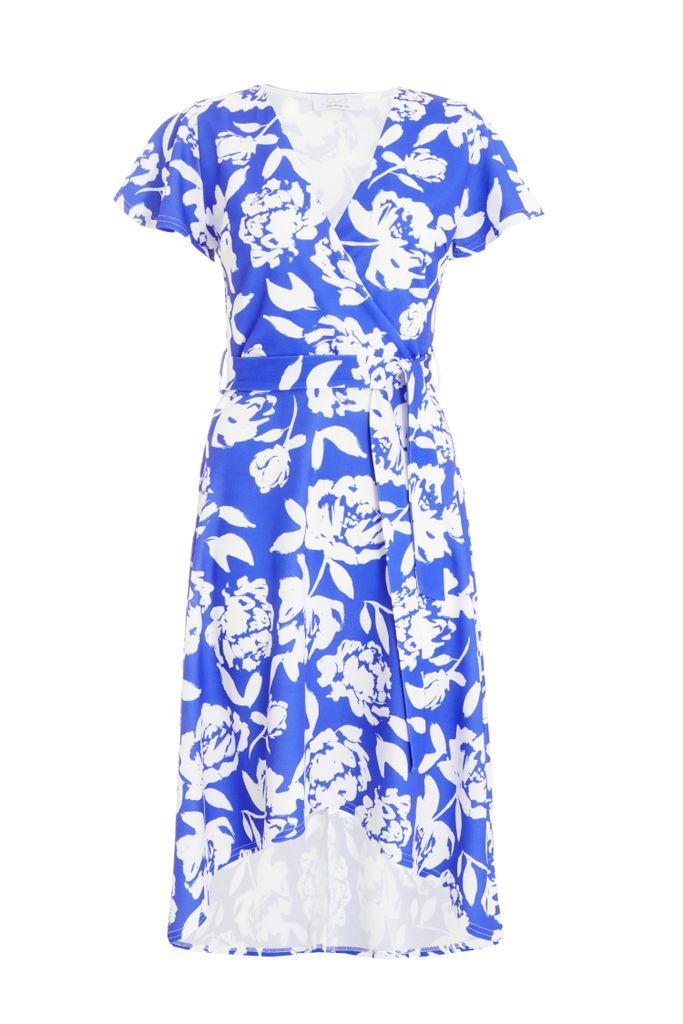 Petite Royal Blue Floral Dip Hem Midi Dress