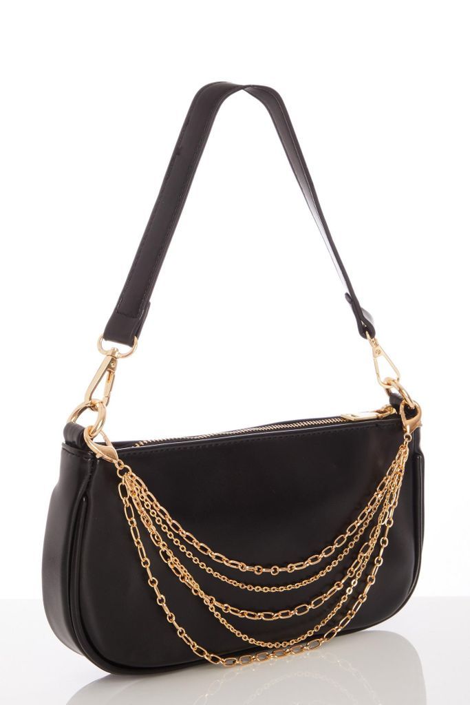 Black Faux Leather Layer Chain Bag