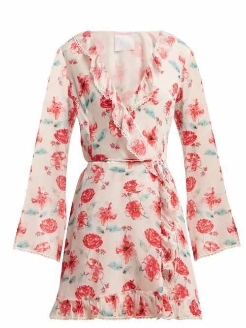 Athena Procopiou - Floral-print Silk Wrap Dress - Womens - Pink Multi