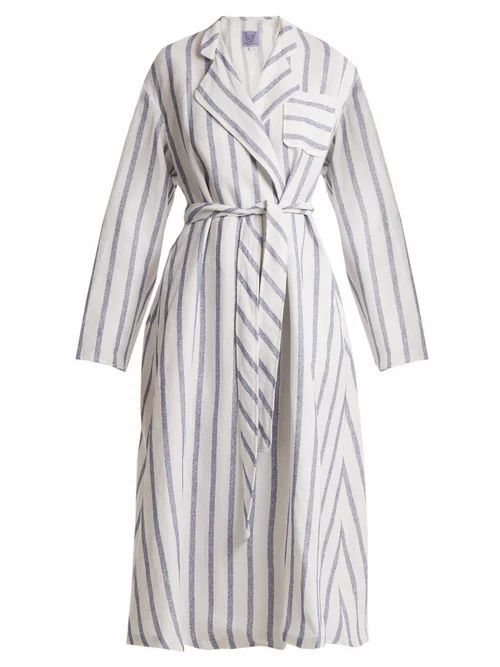 Thierry Colson - Biarritz Striped Linen-blend Coat - Womens - Blue Stripe