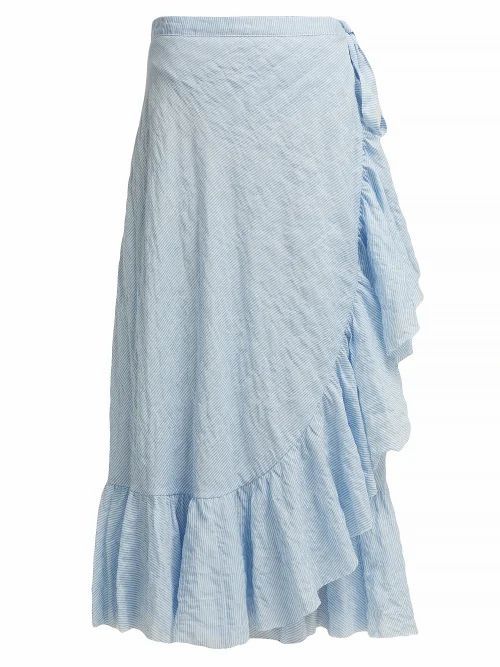 Loup Charmant - Ruffled Cotton Wrap Skirt - Womens - Blue Stripe